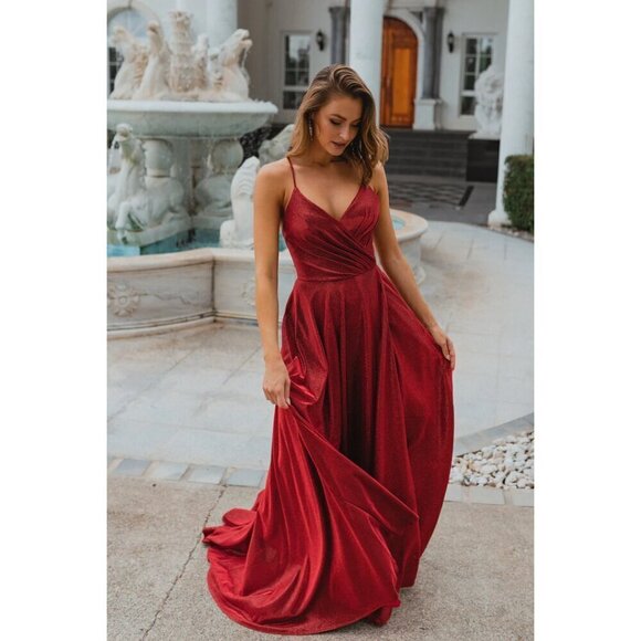 LA FEMME Satin Ballgown in Wine Size US 10 - Picture 1 of 10